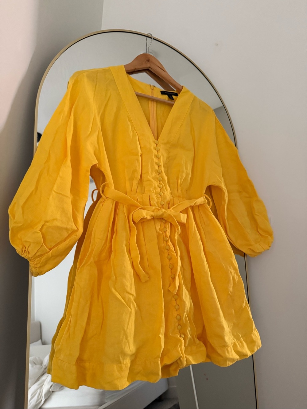 Banana Republic Yellow V-Neck Mini Dress with Tie Waist